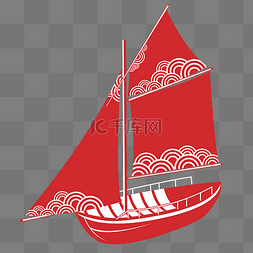 中国传统剪纸风吉祥帆船图案