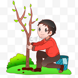 植树节种树的小男孩
