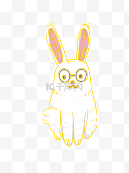 可爱戴眼镜的兔子装饰元素