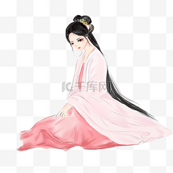 美女图片_古风坐姿美女手绘插画