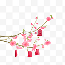 新年祝福的图片_粉色梅花上的平安符