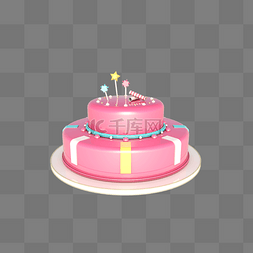 粉色五角星图片_C4D立体粉色浪漫奶油生日蛋糕