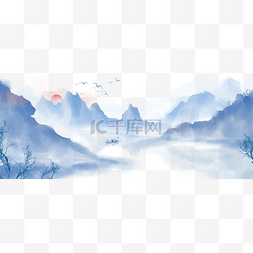 中国风手绘水墨风景山水画