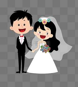 结婚卡通图片_手绘卡通的新郎新娘矢量图