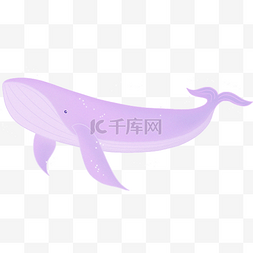 手绘小清新渐变粉紫色遨游鲸鱼