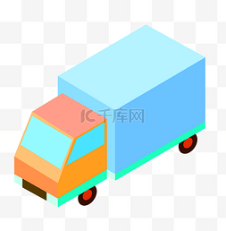 2.5D蓝色货物车插画