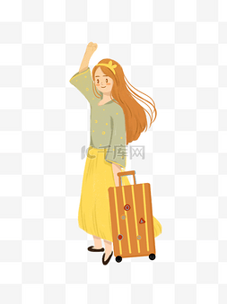 少女旅行图片_拉着行李箱的女孩小清新设计