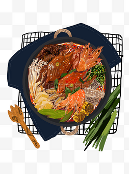手绘美食海鲜火锅设计元素