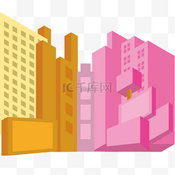 高楼大厦商务图片_2.5D立体风格手绘插画繁华城市高