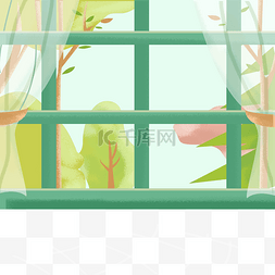 窗帘布空白图片_绿色温馨小窗户窗帘
