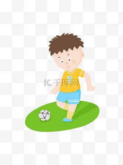 踢足球小孩手绘卡通可爱儿童玩耍