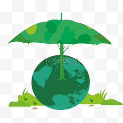 卡通手绘绿色植树节保护地球插画