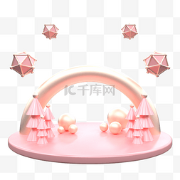 舞台背景立体图片_C4D38女王节粉色立体海报背景