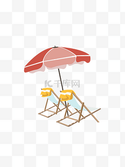 手绘夏日度假海滩遮阳伞可商用元