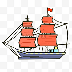 红色的轮船手绘插画