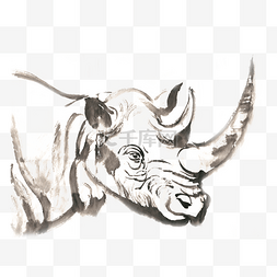 威猛图片_犀牛的头部水墨画PNG免抠素材