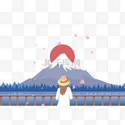 日本旅游之富士山美景卡通插画