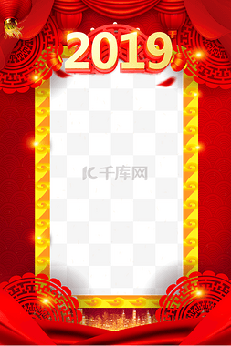 展板图片_新年喜庆红色灯笼金色海报边框