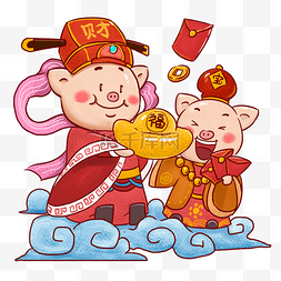 财神爷猪图片_中国风手绘卡通新年财神爷