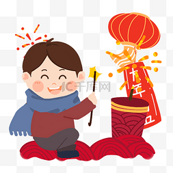 卡通蓝色烟花图片_新年习俗之卡通男孩放炮竹