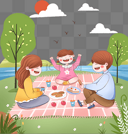 春季春游野餐的一家人下载