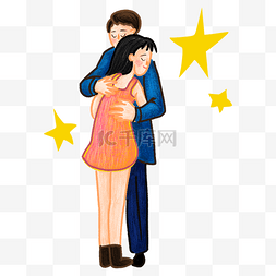 拥抱的情侣手绘图片_卡通手绘人物拥抱的情侣创意海报