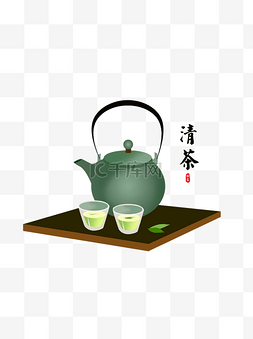 绿色茶壶图片_白露清茶茶壶绿色清新24节气元素