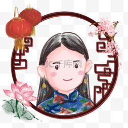 中国风旗袍女性手绘插画