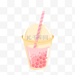 奶茶手绘饮品图片_饮品草莓奶茶插画