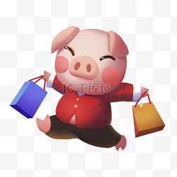 卡通新年小猪图片_新年小猪2019购物png免扣卡通手绘