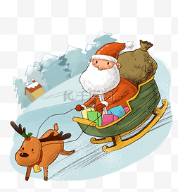 圣诞节麋鹿和雪橇图片_圣诞节送礼物的圣诞老人和麋鹿PNG