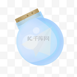 蓝色圆形的漂流瓶插画