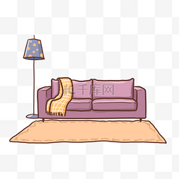 沙发上织毛衣图片_紫色沙发和台灯PNG免抠素材