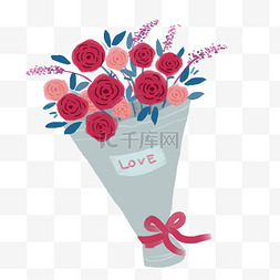 母亲节手绘图片_手绘扁平红色花朵送礼捧花花束