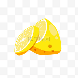 黄色手绘切开的水果柠檬叶子免扣