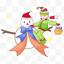 圣诞节小男孩雪人手绘插画