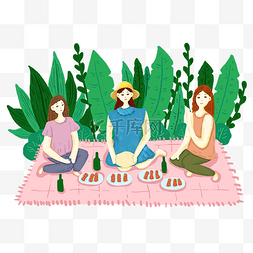 野餐海报图片_卡通可爱春天人物春游野餐烧烤