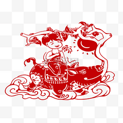 梅花手绘剪纸图片_新年猪年剪纸画PNG素材