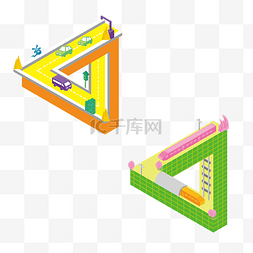 手绘火车矢量图片_2.5d立体插画手绘循环错位交通火