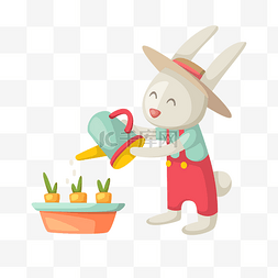 小兔子萝卜图片_卡通给萝卜浇水的兔子小人