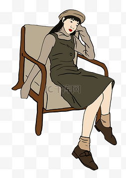 卡通坐在凳子上的图片_坐在凳子上的时髦女孩