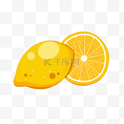 柠檬切开装饰图片_黄色手绘切开的水果柠檬叶子免扣