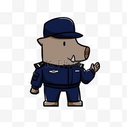 手绘卡通野猪动物警察