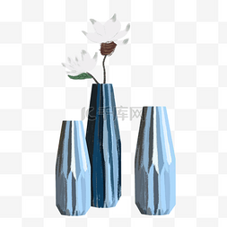 手绘干花装饰蓝色塑料花瓶