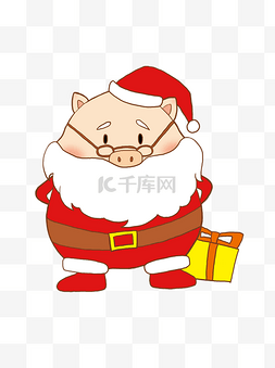 卡通手绘简约猪图片_粉红色卡通圣诞帽猪年动物猪