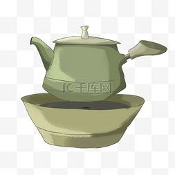 绿色老式茶壶 