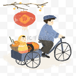 春节猪年夜饭图片_北京复古小人北方人力三轮父女冬