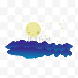 蓝色月亮图片_矢量手绘月亮云朵