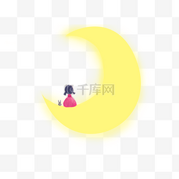 夜晚唯美图片_唯美小清新手绘女孩坐在月亮上