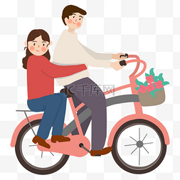 自行车出行图片_春游骑自行车出行的情侣免扣图